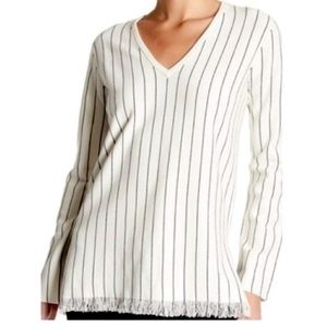 Theory Pinstripe Fringe Sweater